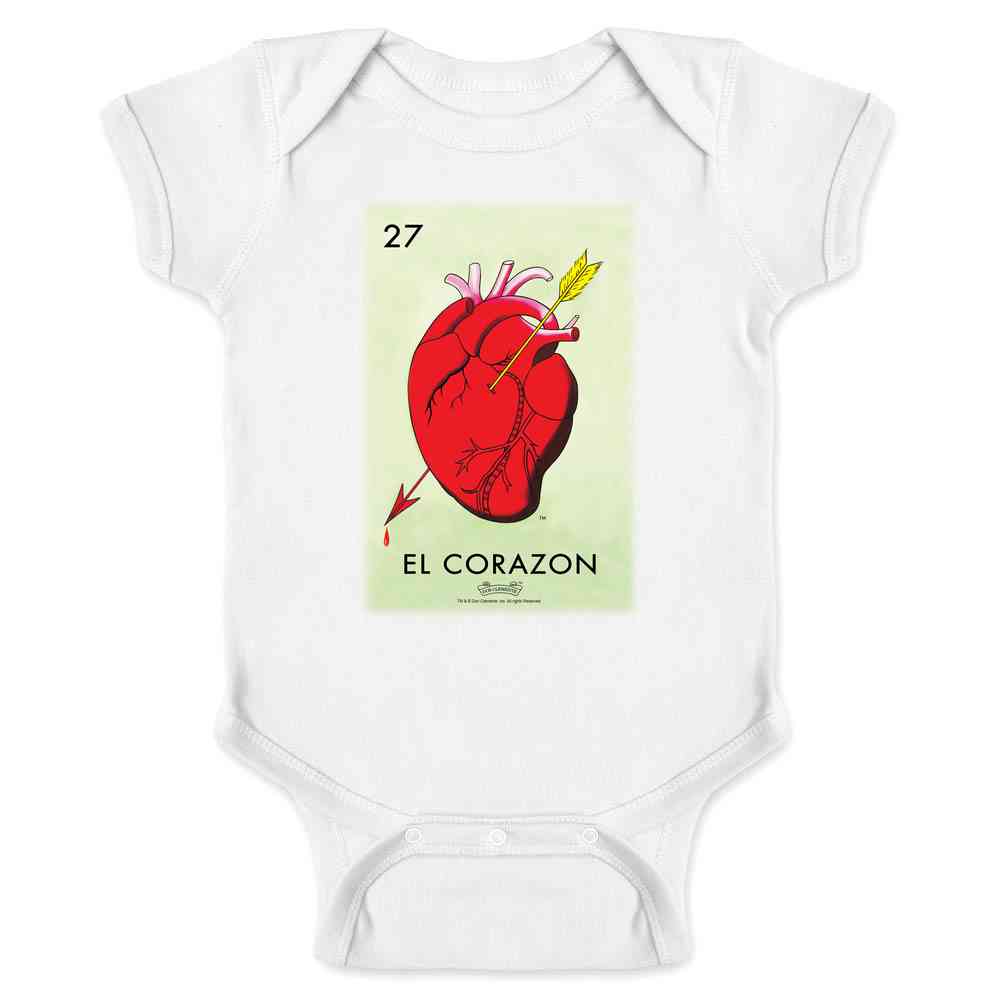 El Corazon Heart Loteria Card Mexican Bingo Baby Bodysuit
