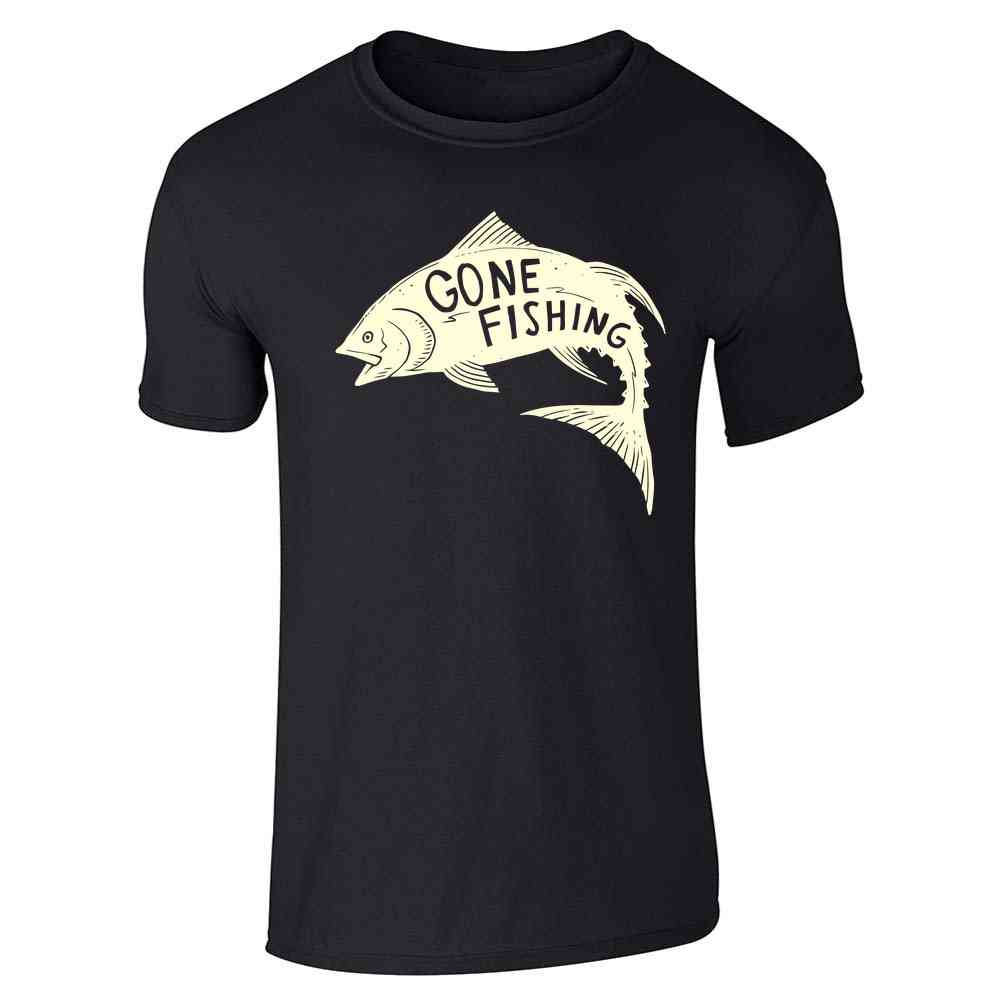 Gone Fishing Retro Vintage Fisherman unisex Tee Short Sleeve T-Shirt / Black / L