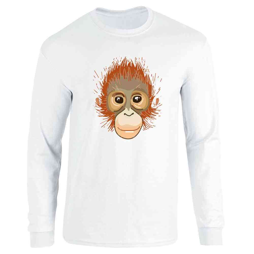 Orangutan Monkey Big Animal Face Cute Funny Long Sleeve Pop