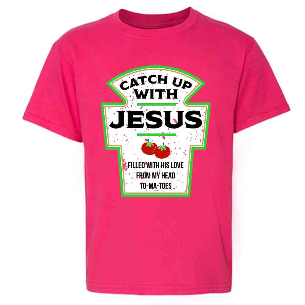 Pop Threads Catch Up with Jesus Funny Ketchup Faith Christian Kids & Youth Tee Toddler Kids T-Shirt / Sport Grey / 4T