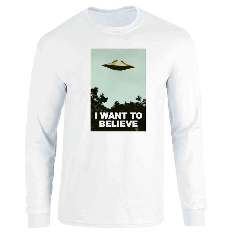 I Want To Believe UFO Aliens TV Retro 90s Long Sleeve