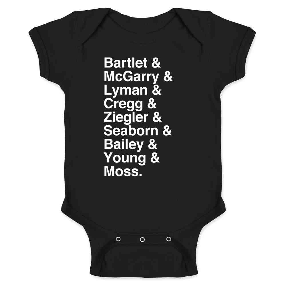 President Bartlet &amp; Staff List of Names Baby Bodysuit