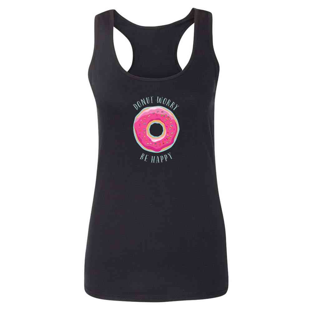 Donut Worry Be Happy Funny Pun Cute Womens Tee & Tank