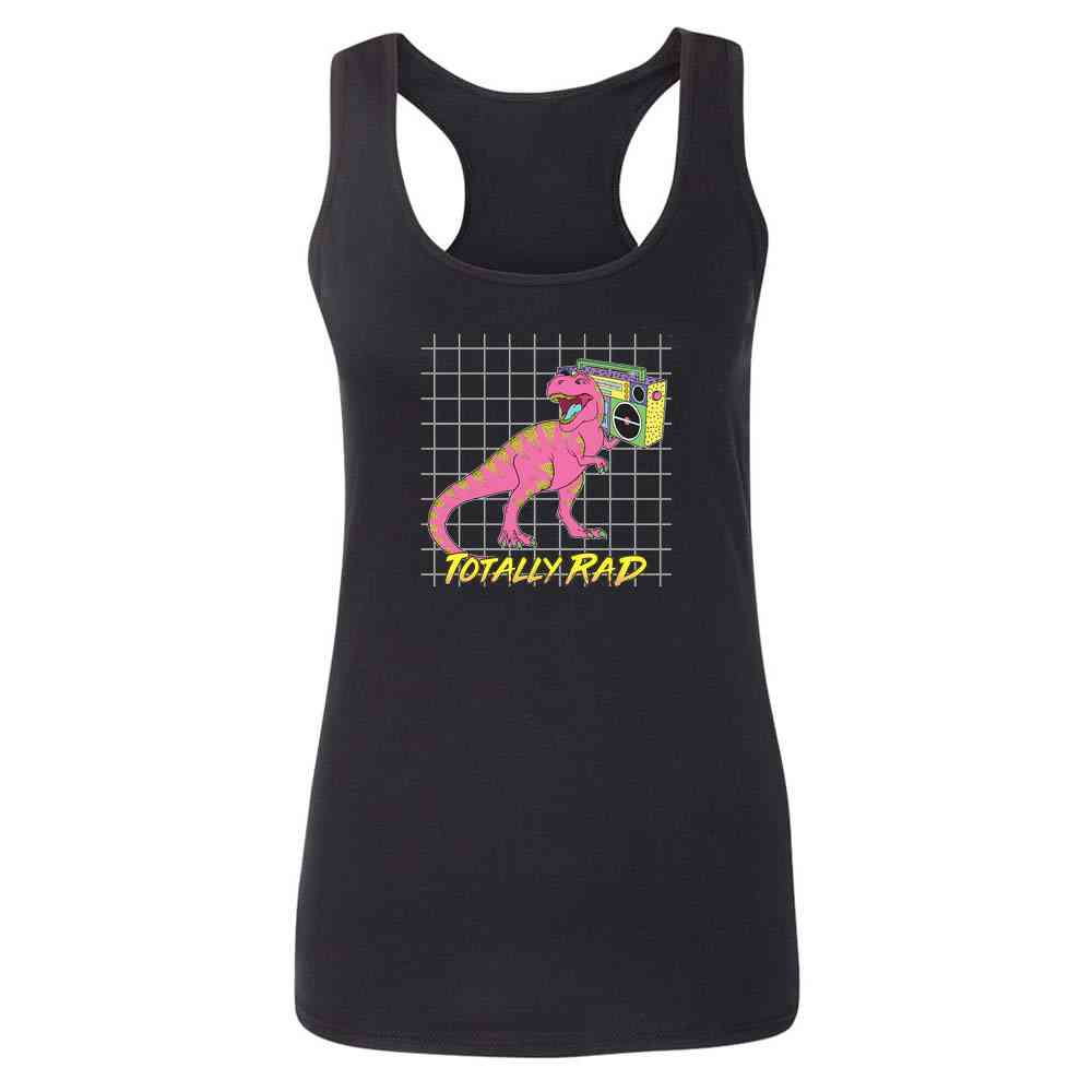 Totally Rad T Rex With Boombox 90s Aesthetic Womens Tee & Tank