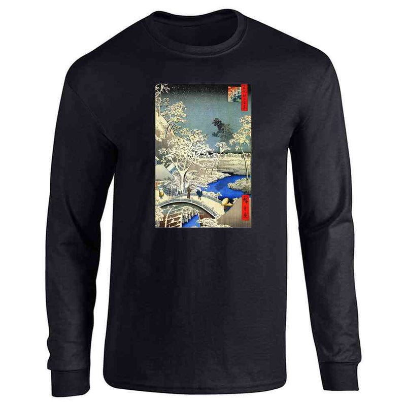 Kaiju At Meguro Drum Bridge Utagawa Hiroshige Art Long Sleeve