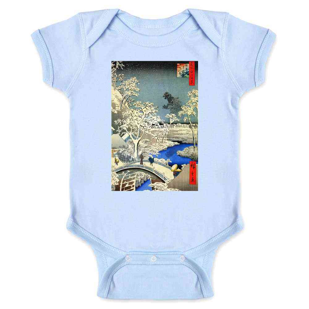 Kaiju At Meguro Drum Bridge Utagawa Hiroshige Art Baby Bodysuit