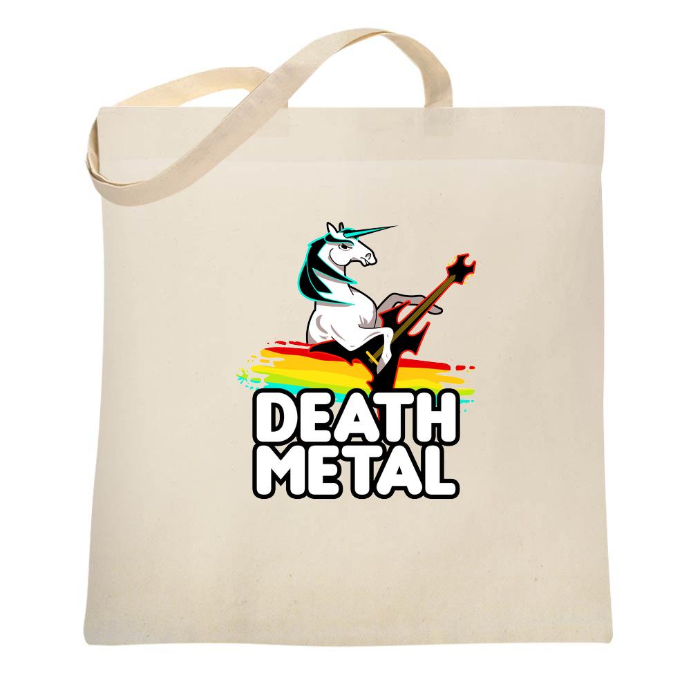 Death Metal Unicorn Retro Rainbow Funny Tote Bag