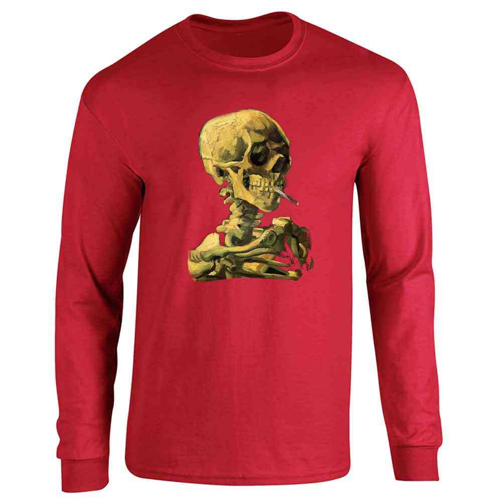 Skeleton Smoking Cigarette Vincent Van Gogh Art Long Sleeve