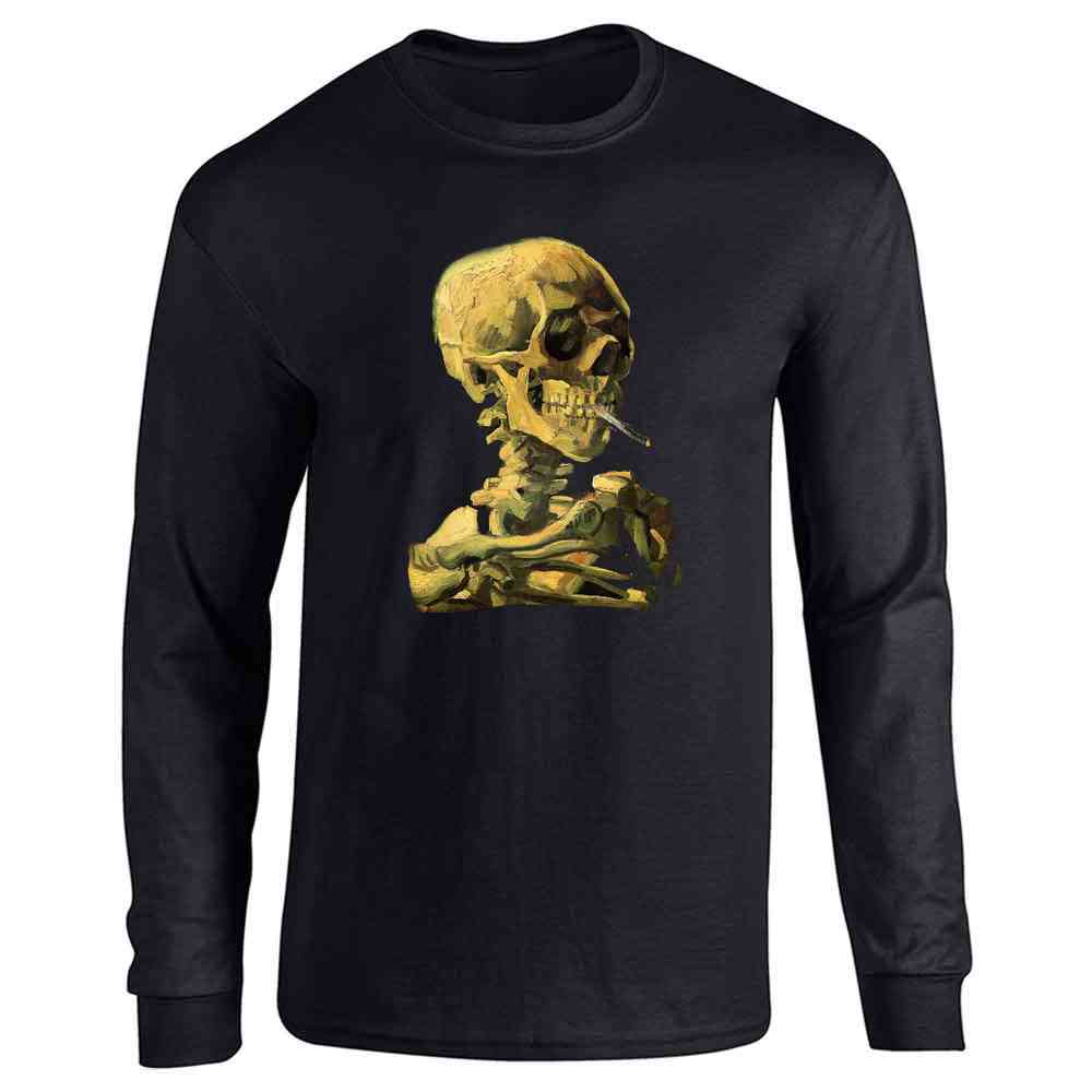 Skeleton Smoking Cigarette Vincent Van Gogh Art Long Sleeve