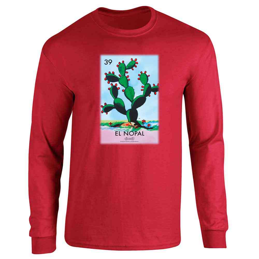 El Nopal Cactus Loteria Card Mexican Bingo Long Sleeve Long Sleeve T-Shirt / Red / M