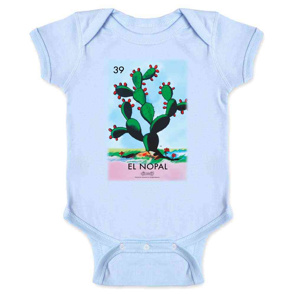 El Nopal Cactus Loteria Card Mexican Bingo Baby Bodysuit Light Blue / 18M