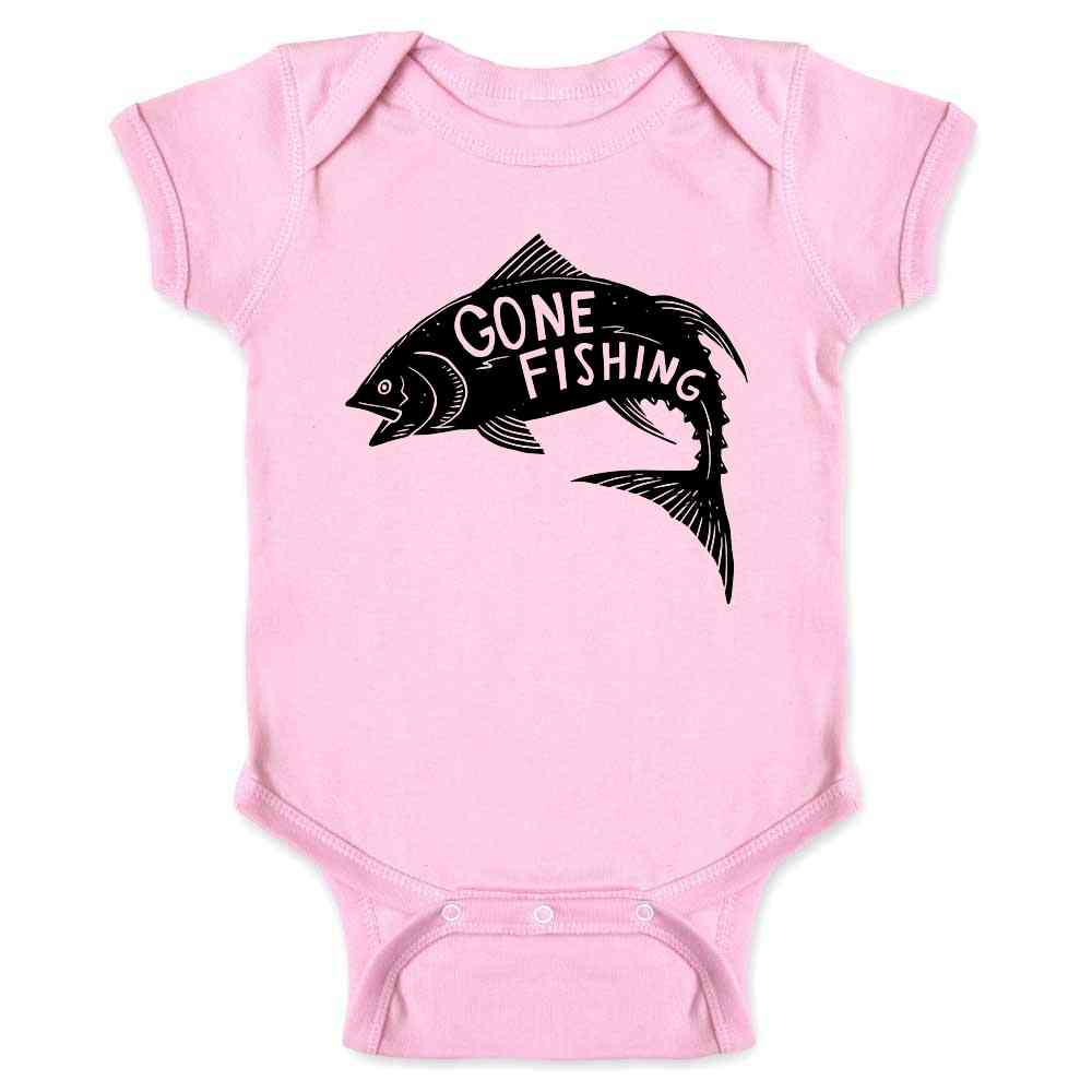 Gone Fishing Retro Vintage Fisherman Baby Bodysuit Pink / 24M