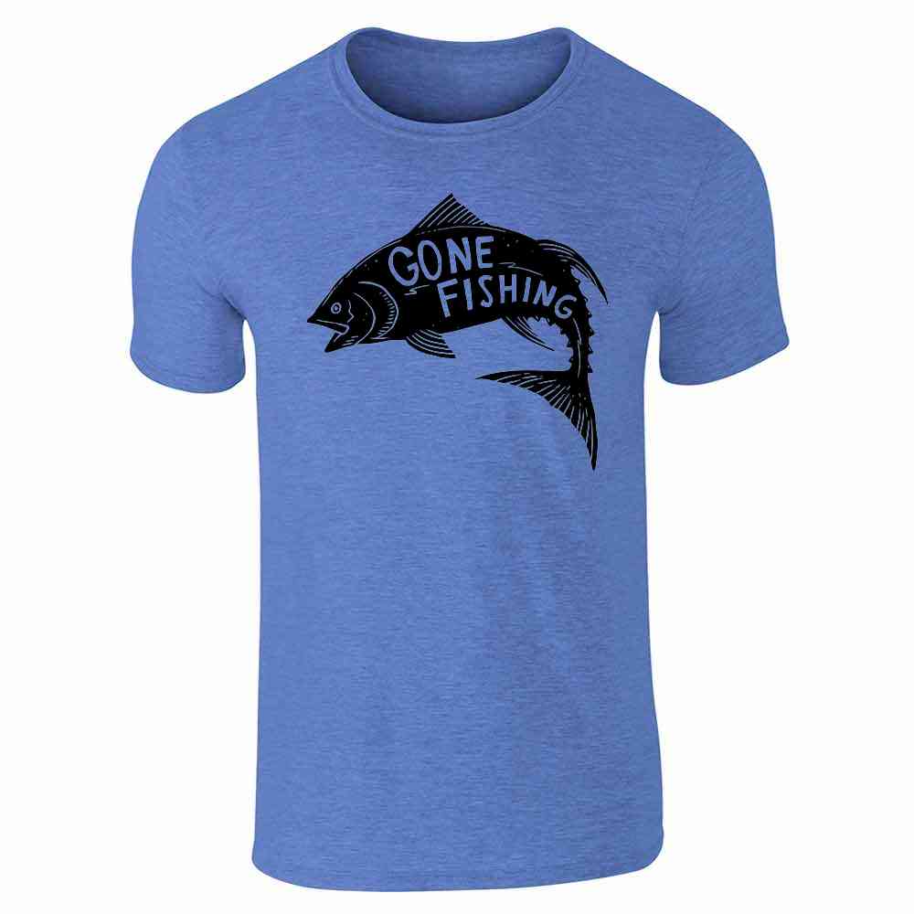 Gone Fishing Retro Vintage Fisherman unisex Tee Short Sleeve T-Shirt / Heather Royal Blue / XL