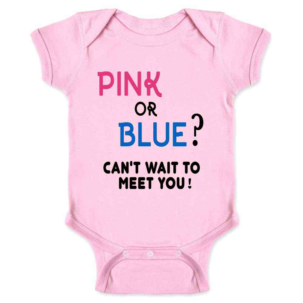 Gender Reveal Pink or Blue Cant Wait to Meet You Baby Bodysuit Pink / 12M