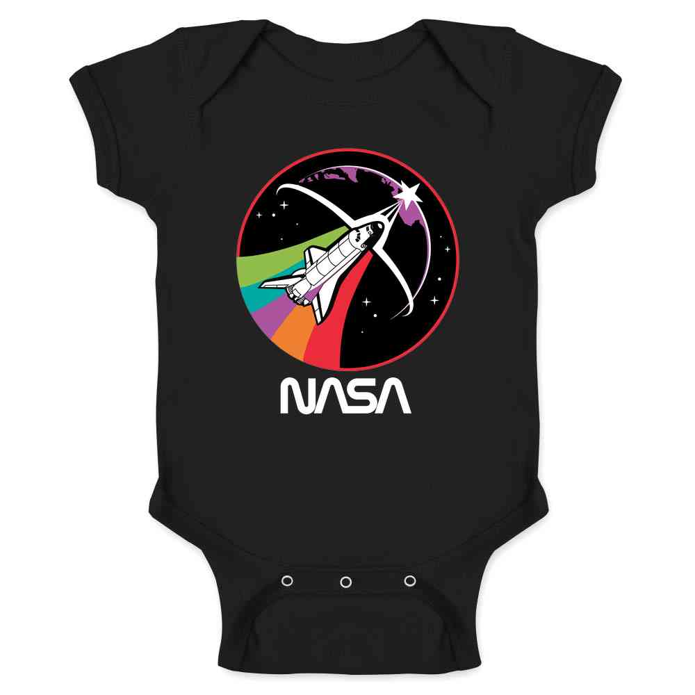 NASA Approved Shuttle Rainbow Retro Worm Logo Baby Bodysuit