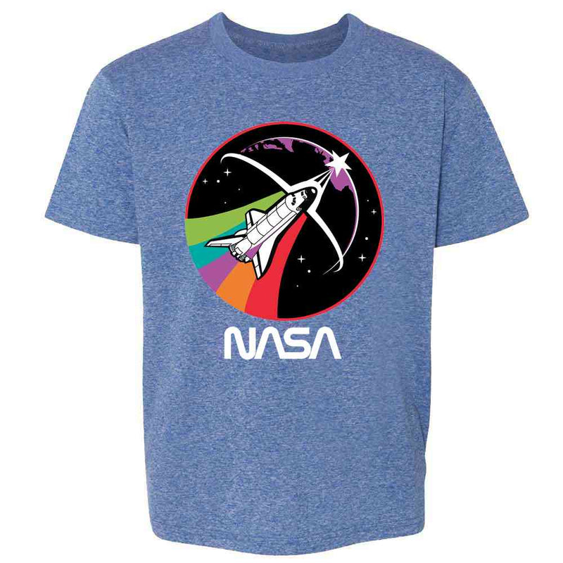 NASA Approved Shuttle Rainbow Retro Worm Logo Kids & Youth Tee