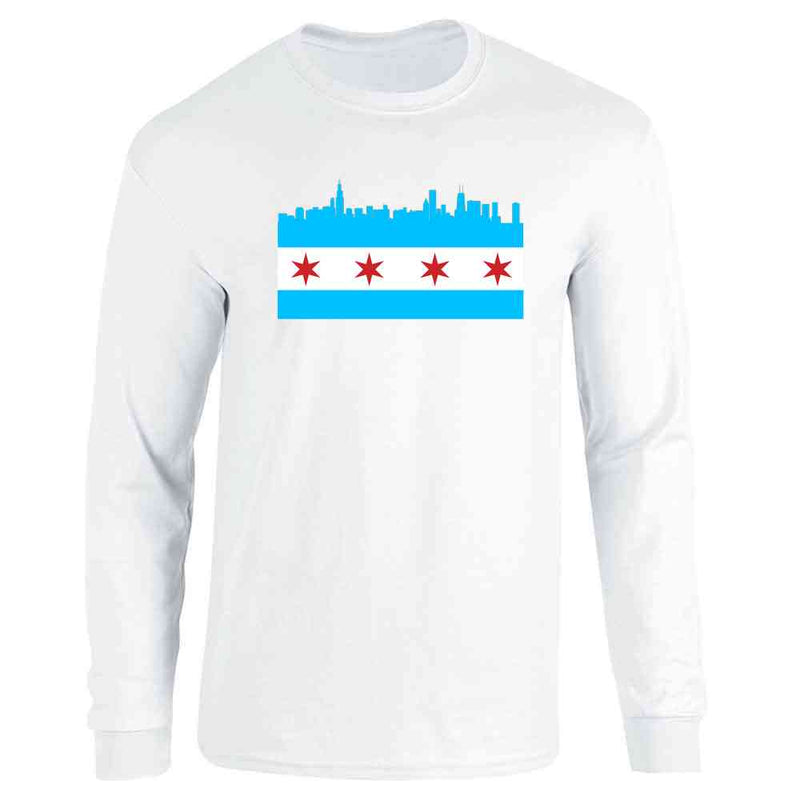 Chicago City Flag Skyline Retro Vintage Long Sleeve