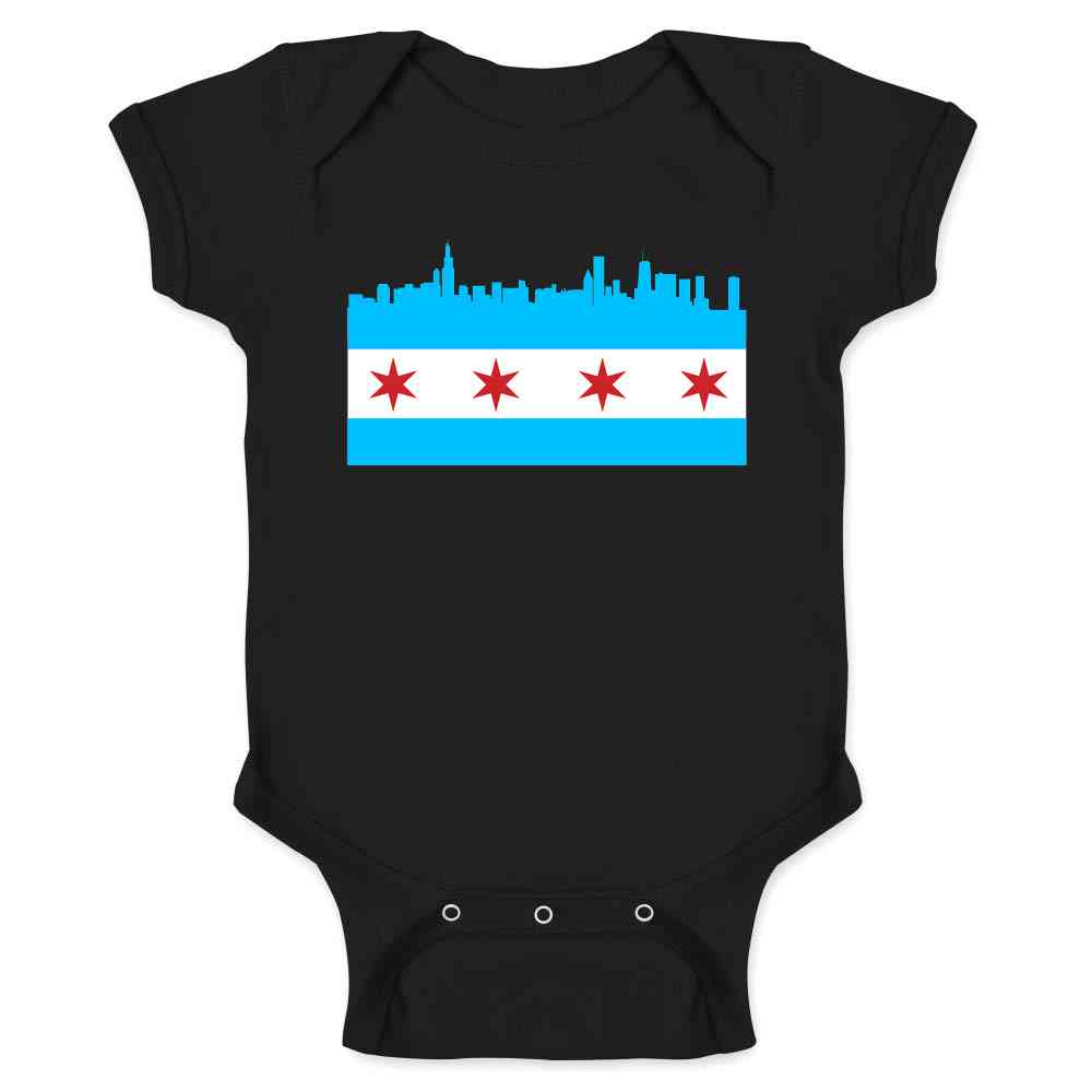 Chicago City Flag Skyline Retro Vintage Baby Bodysuit