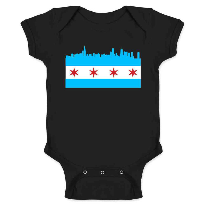 Chicago City Flag Skyline Retro Vintage Baby Bodysuit