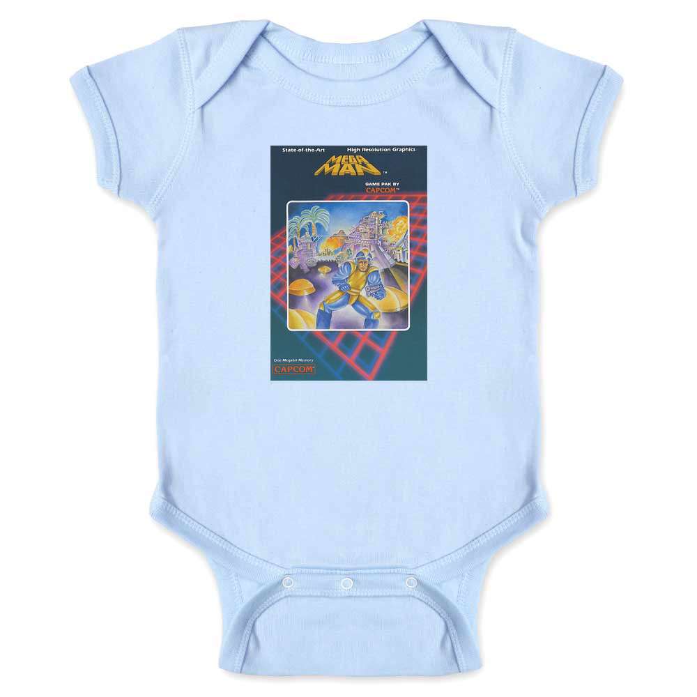 Mega Man Original Box Art Retro Gamer Video Game Baby Bodysuit