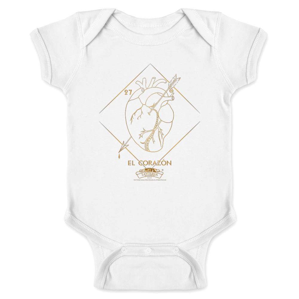 El Corazon Heart Gold Loteria Card Mexican Bingo Baby Bodysuit