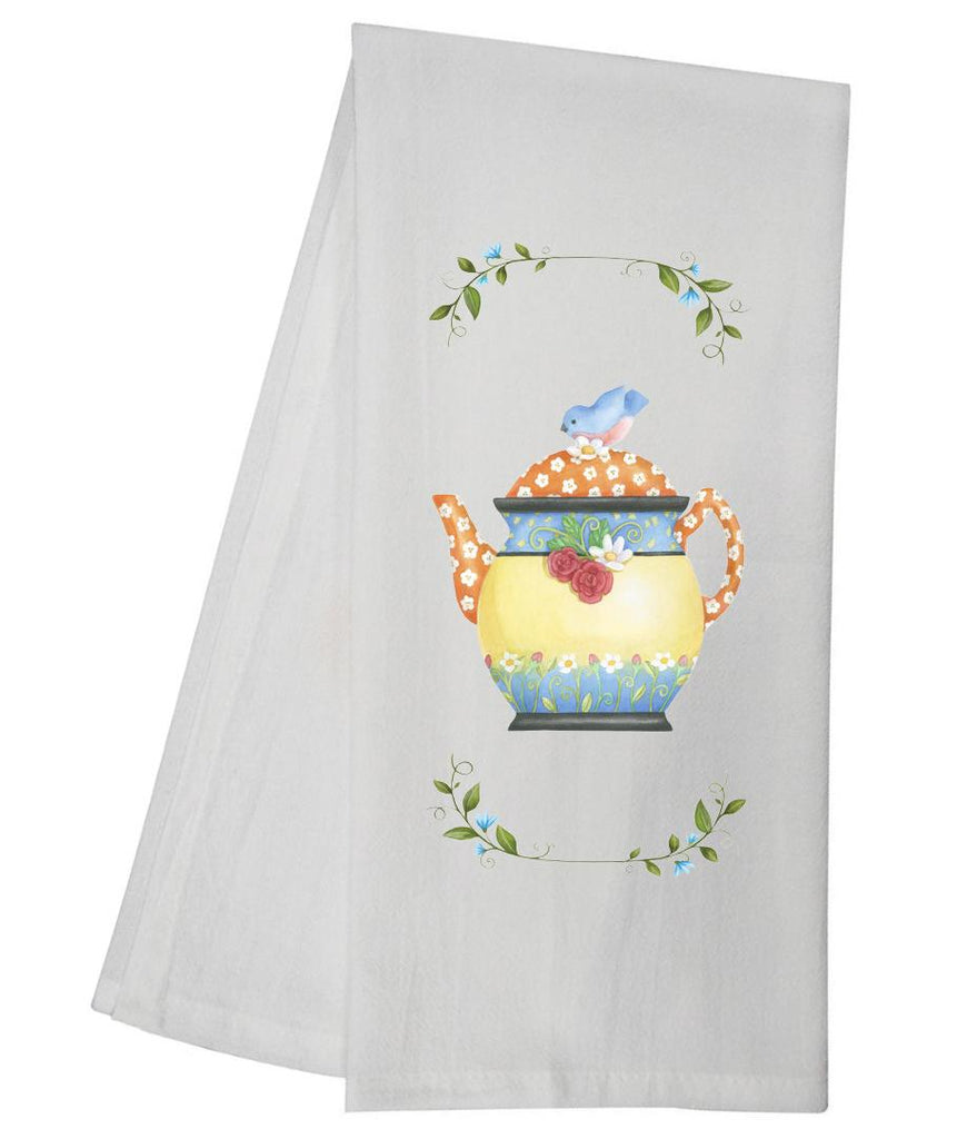 Tea Pot With Blue Bird Tea Towel CWTT25