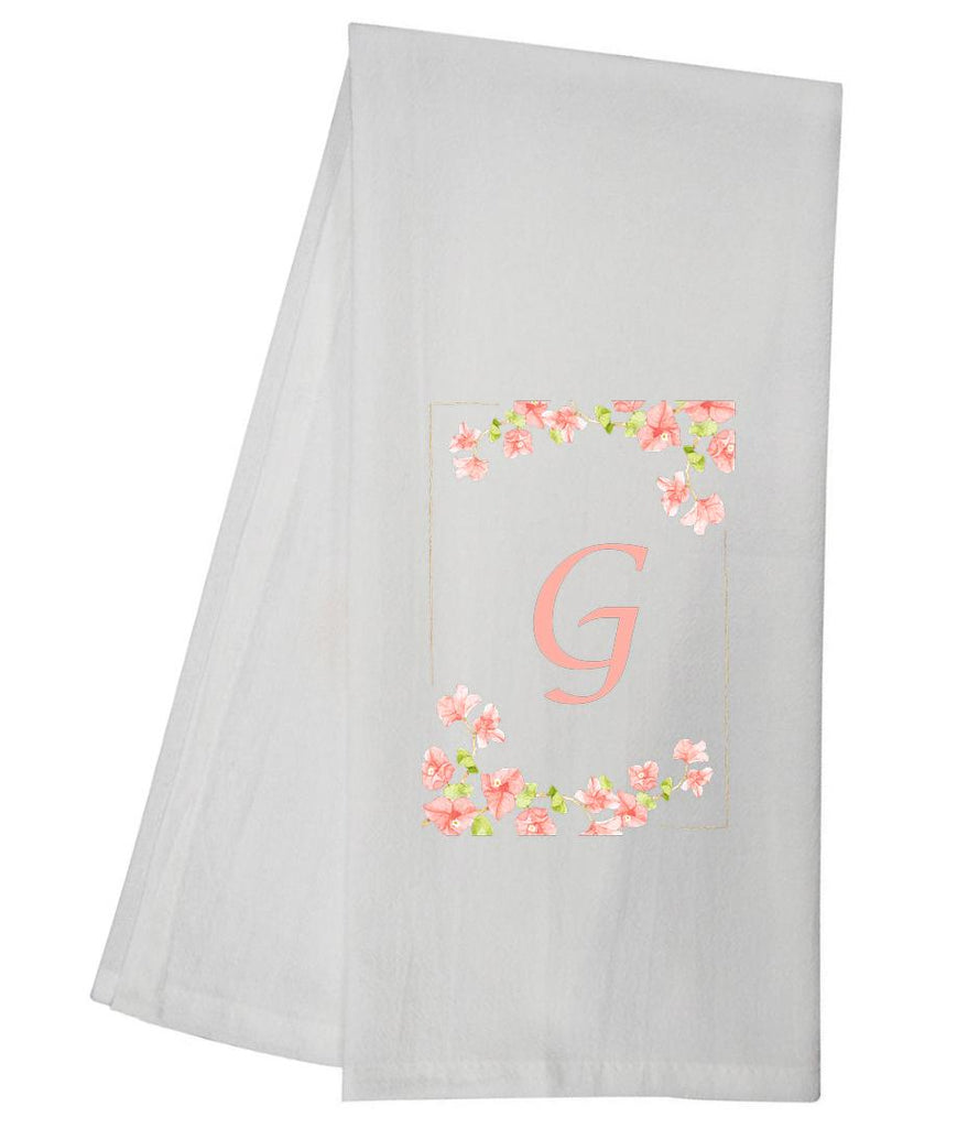 Pink Floral Elegance G Monogram Personalized Towel Tea Towel GGTT470