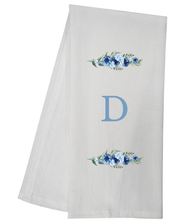 Blue Floral Bliss D Monogram Personalized Towel Tea Towel GGTT491