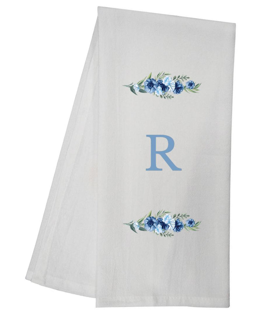 Blue Floral Bliss R Monogram Personalized Towel Tea Towel GGTT493