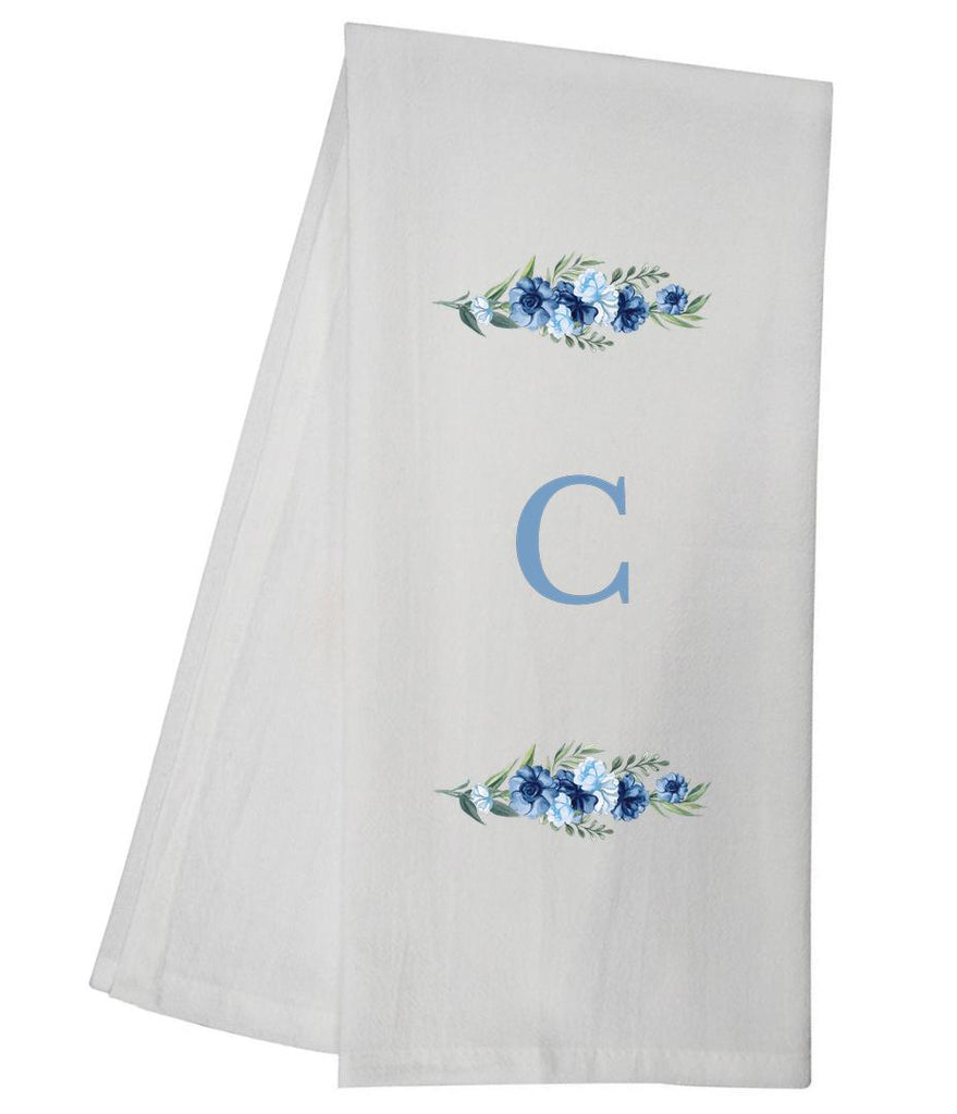 Blue Floral Bliss C Monogram Personalized Towel Tea Towel GGTT494