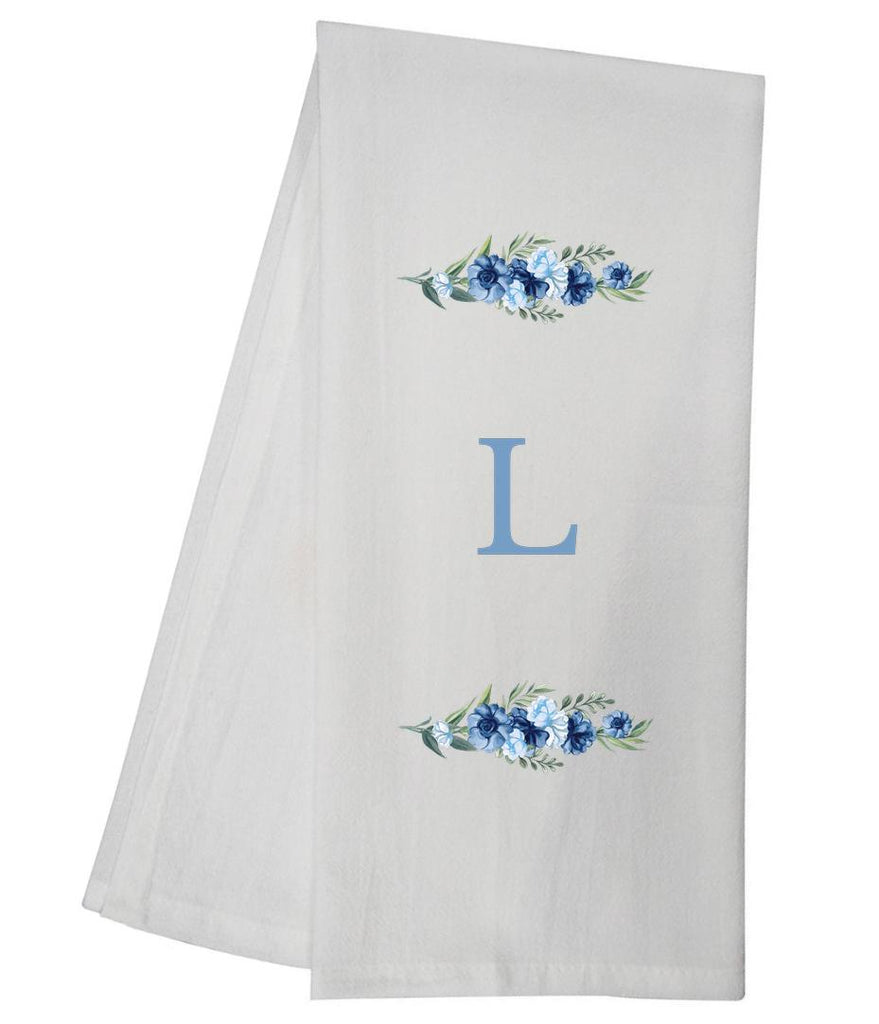 Blue Floral Bliss L Monogram Personalized Towel Tea Towel GGTT495