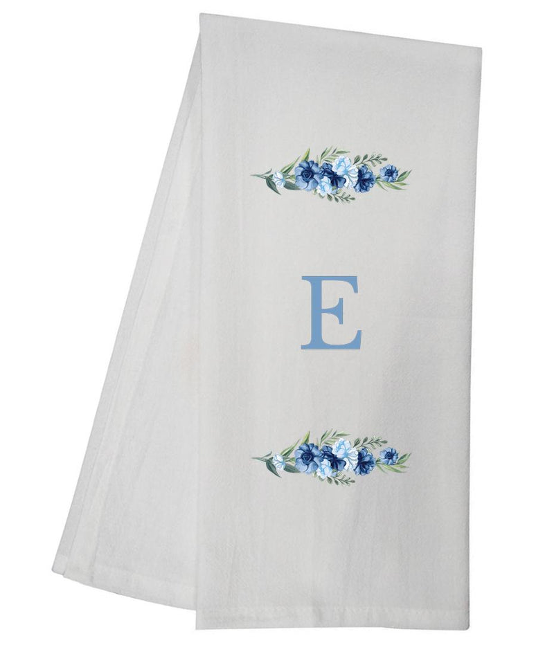 Blue Floral Bliss E Monogram Personalized Towel Tea Towel GGTT497