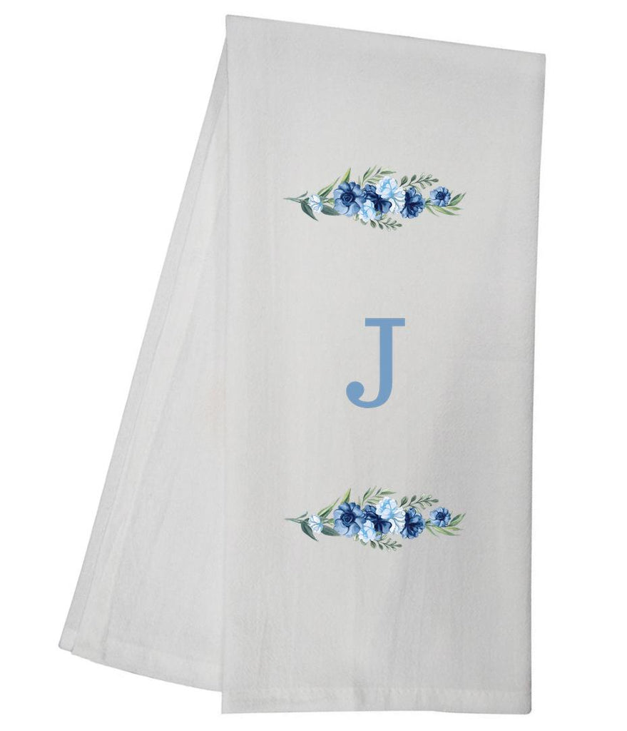 Blue Floral Bliss J Monogram Personalized Towel Tea Towel GGTT500