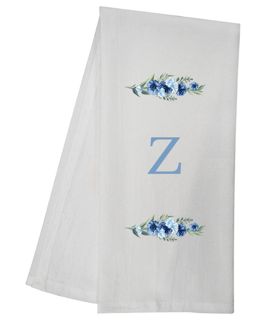 Blue Floral Bliss Z Monogram Personalized Towel Tea Towel GGTT501