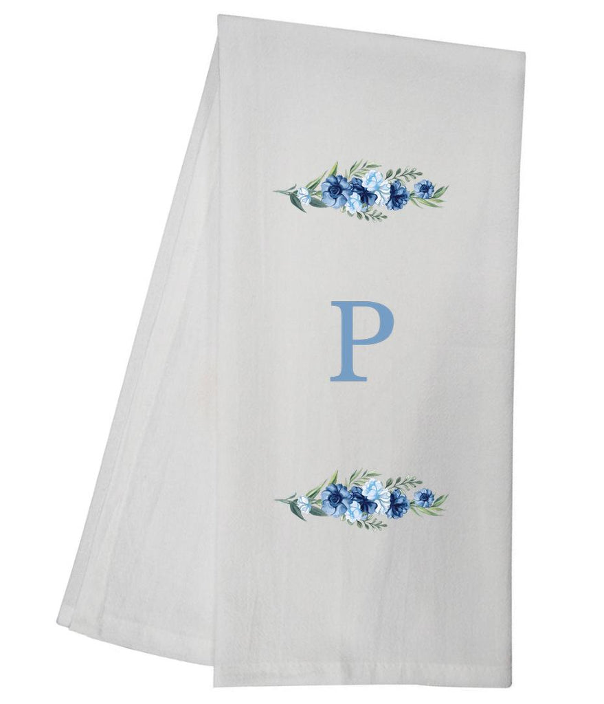 Blue Floral Bliss P Monogram Personalized Towel Tea Towel GGTT502