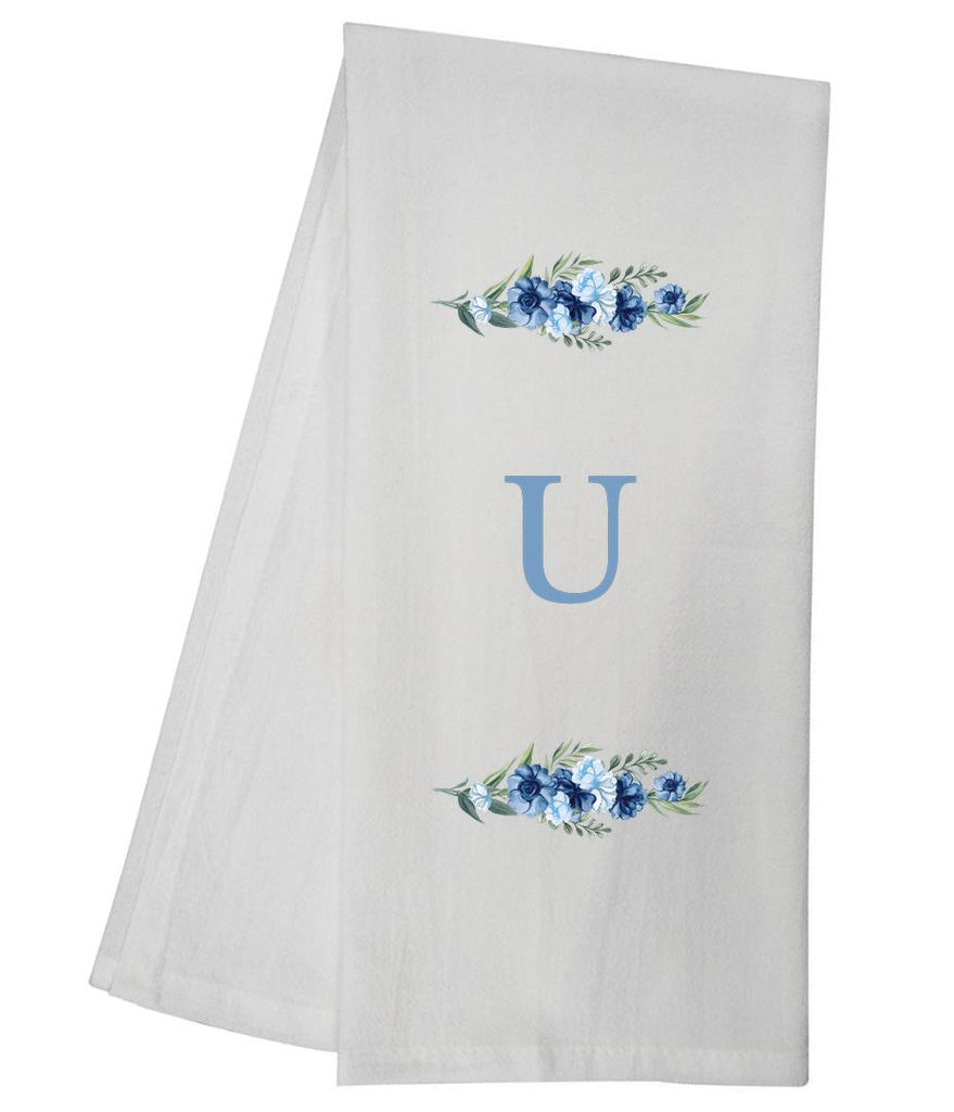 Blue Floral Bliss U Monogram Personalized Towel Tea Towel GGTT503