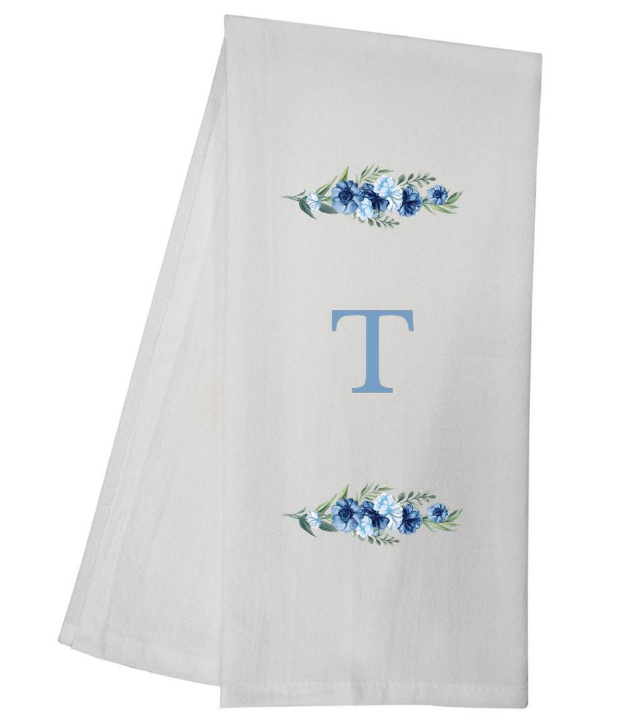 Blue Floral Bliss T Monogram Personalized Towel Tea Towel GGTT505