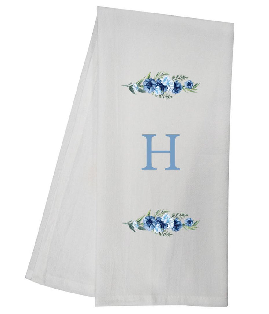 Blue Floral Bliss H Monogram Personalized Towel Tea Towel GGTT506