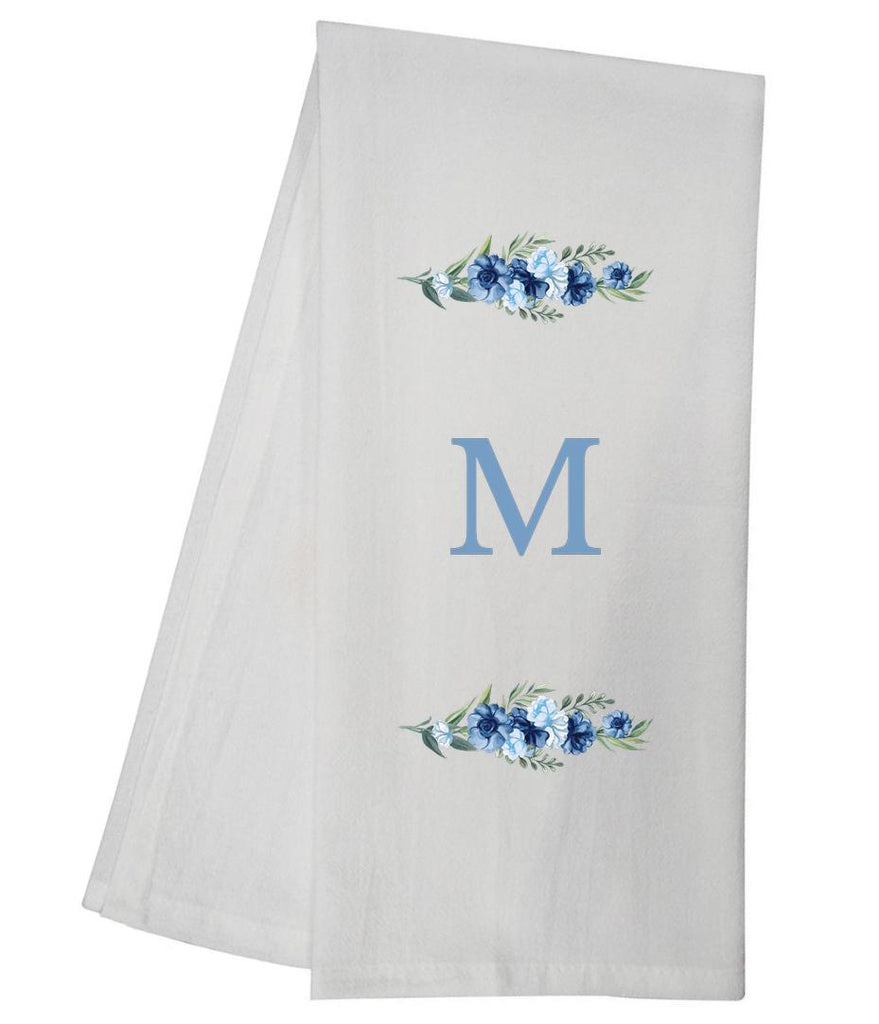 Blue Floral Bliss M Monogram Personalized Towel Tea Towel GGTT509