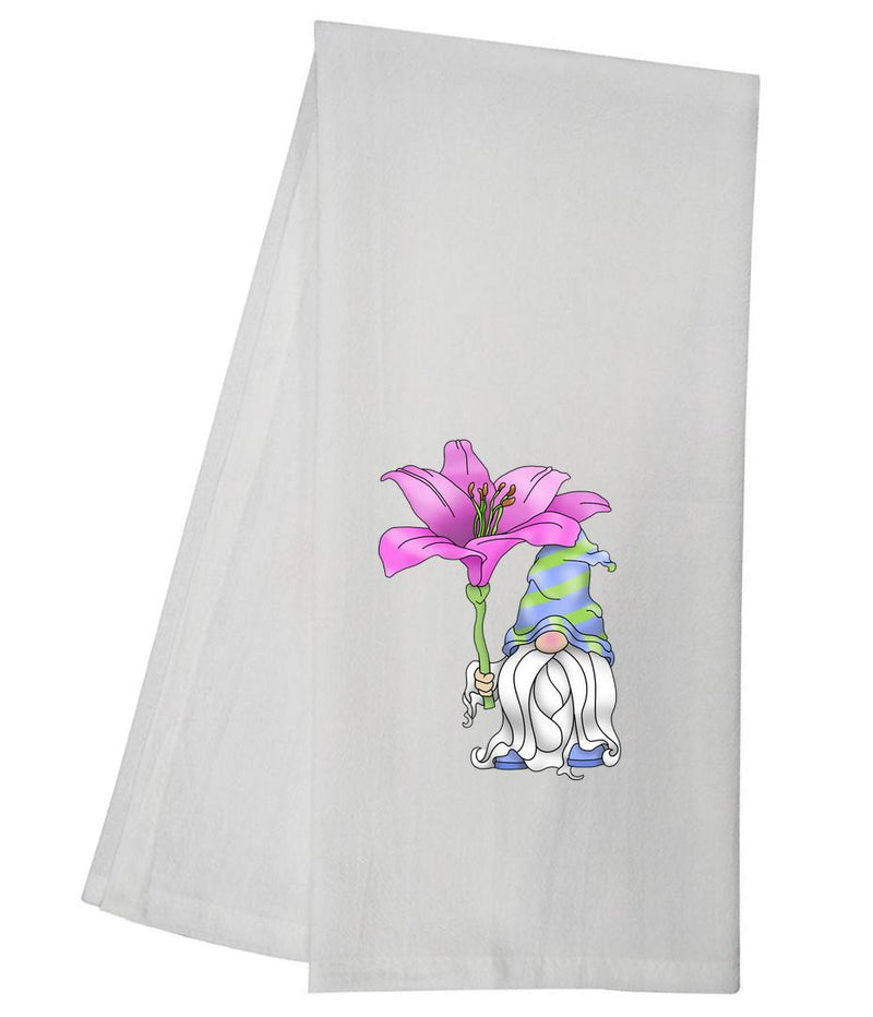 Pink Flower Gnome Tea Towel GGTT667