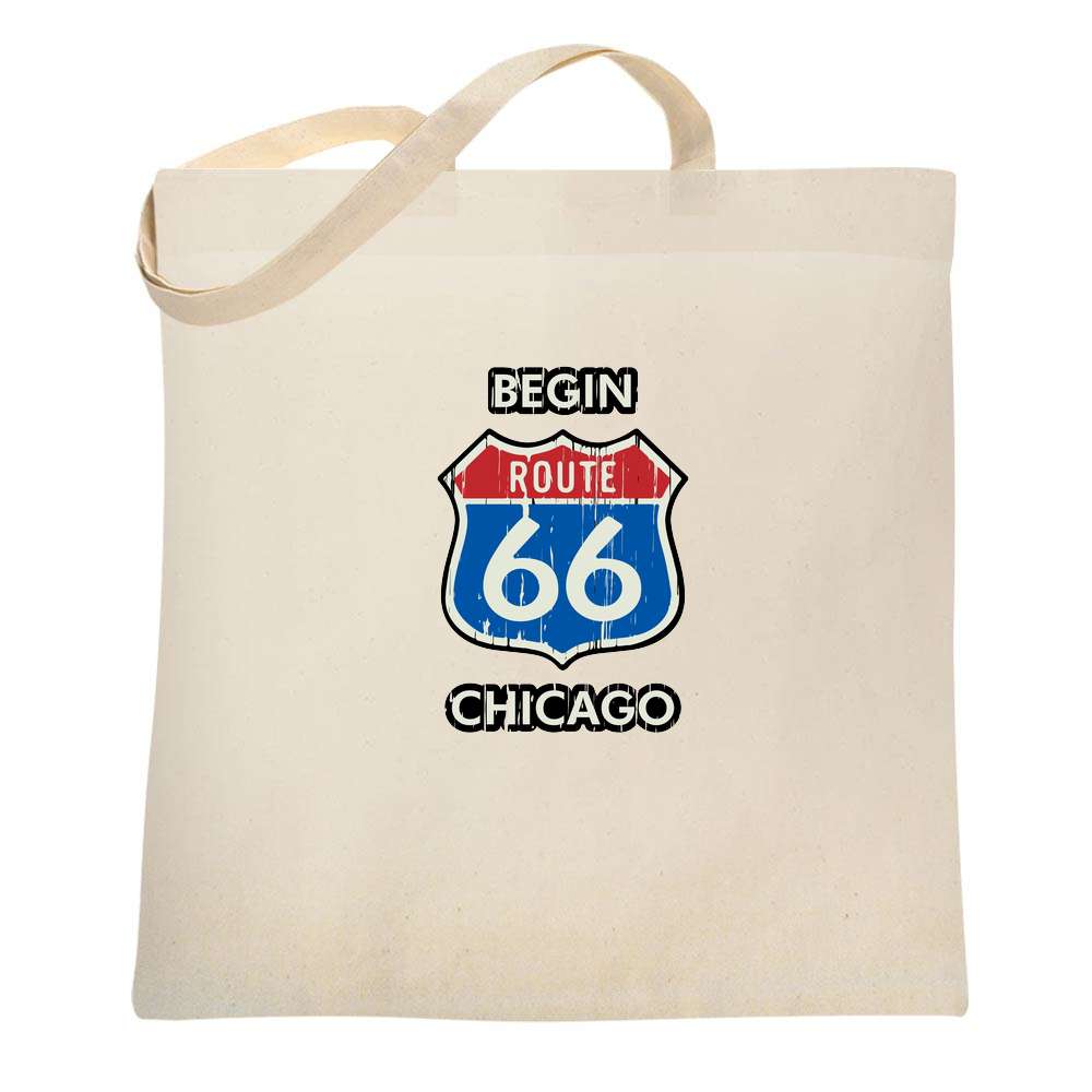 Route 66 Begin Chicago Distressed Road Sign Tote Bag
