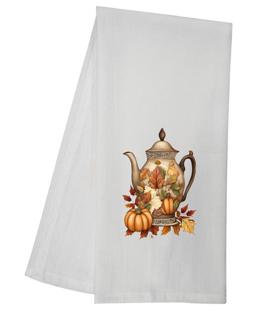 Pumpkin And Fall Foliage Teapot Tea Towel GGTT818