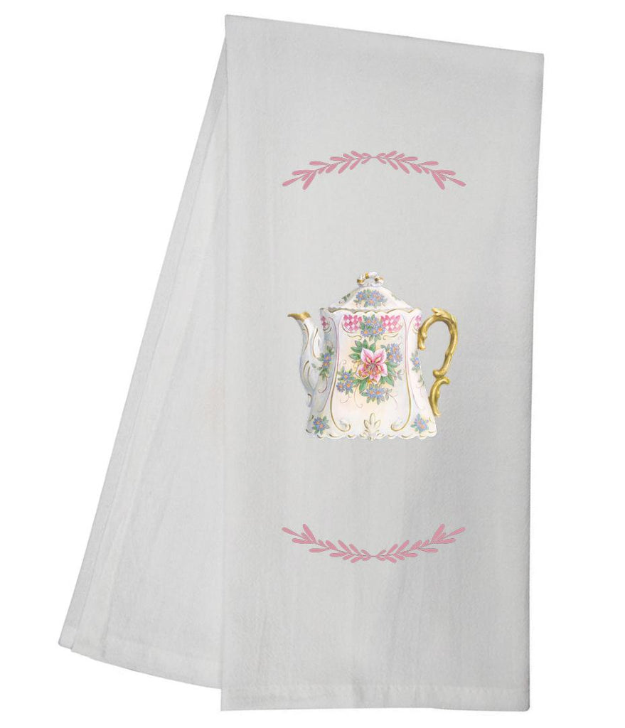 Pink Flower Fancy Teapot Tea Towel GGTT836