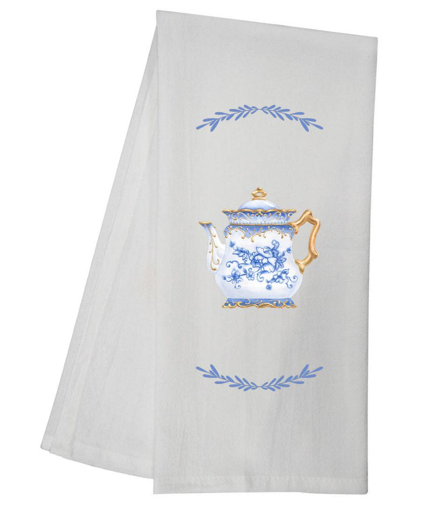 Blue White Fancy Teapot Tea Towel GGTT838