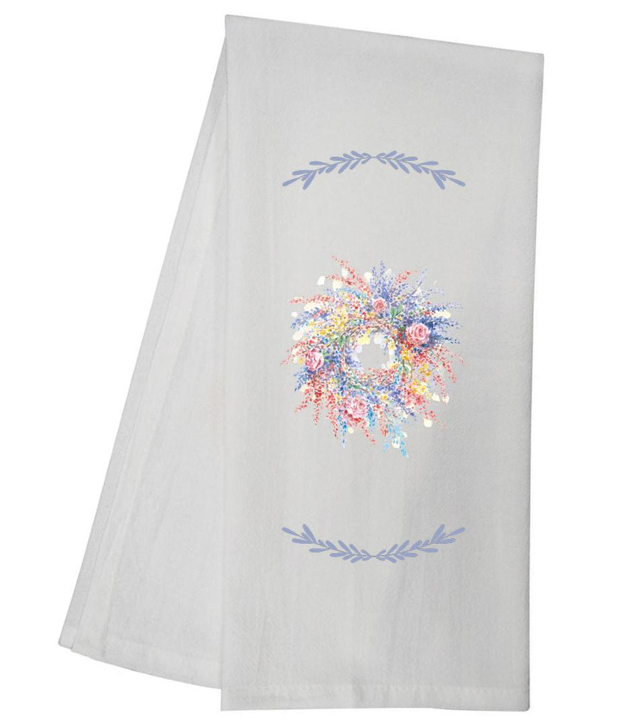 Colorful Floral Wreath  Tea Towel GGTT841