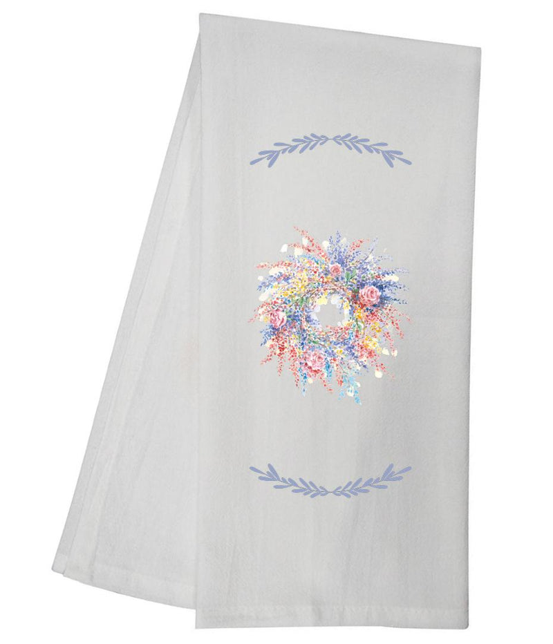 Colorful Floral Wreath  Tea Towel GGTT841