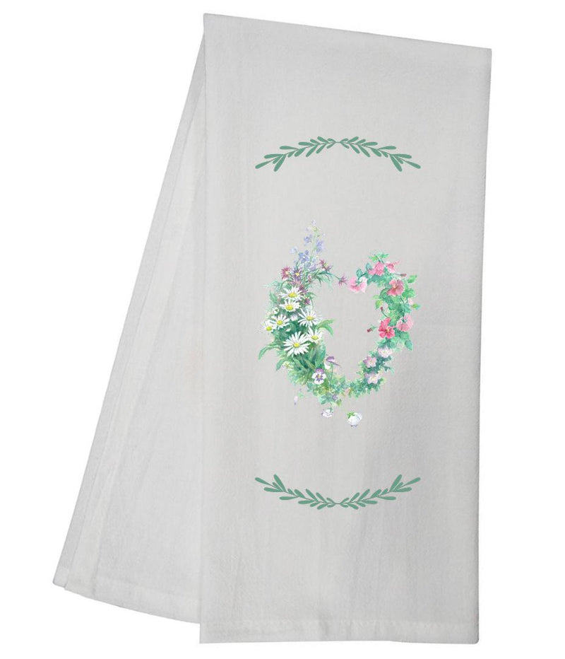 Green Flower Heart Tea Towel GGTT844