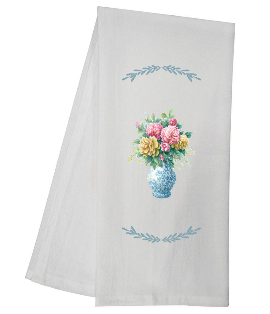 Flower Bouquet Blue White Vase Tea Towel GGTT870