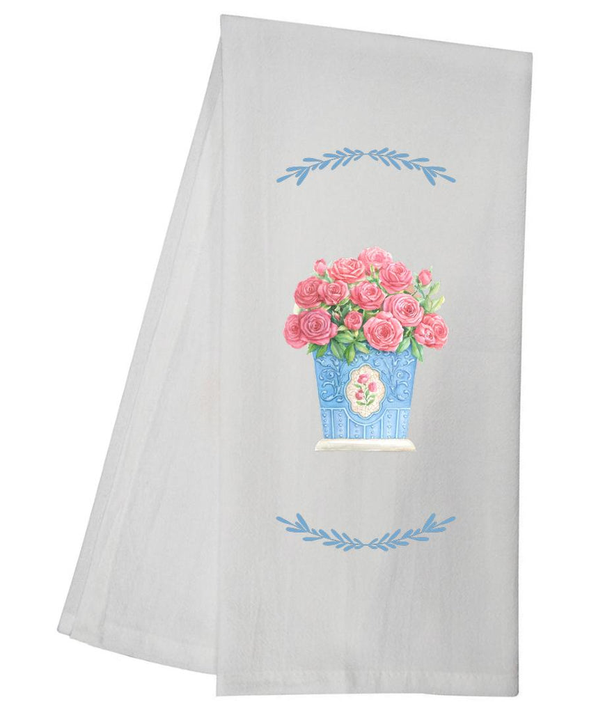 CRG Pink Rose Blue Vase Tea Towel GGTT873