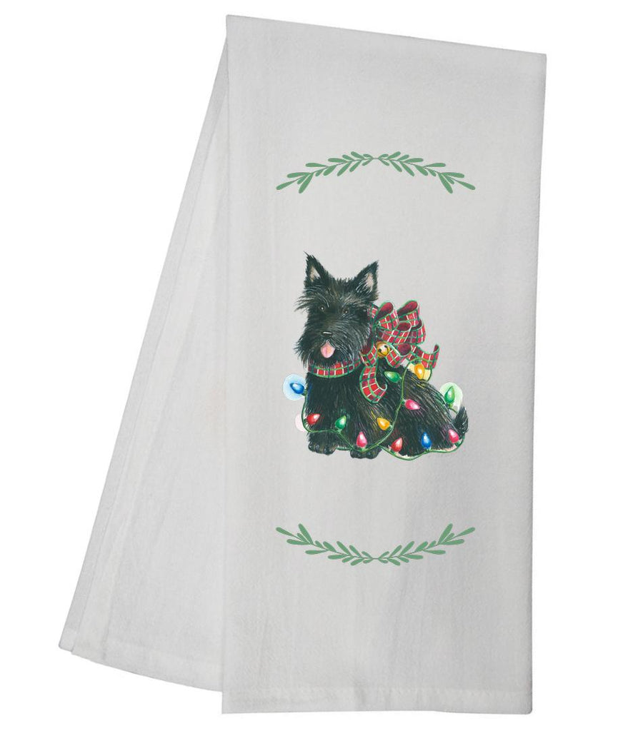 Scottie Wrapped In Lights Tea Towel GGTT903